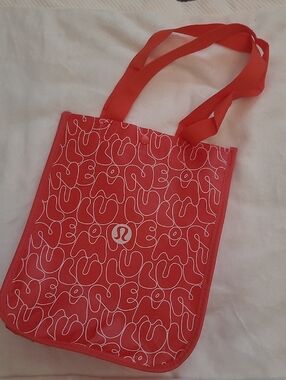 lululemon athletica Red Graphic Tote with White Line Pattern